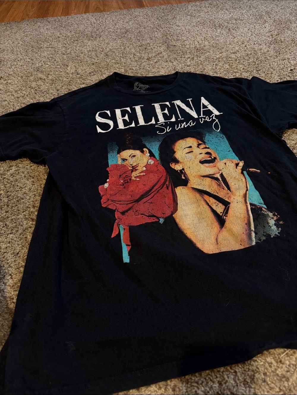 Selena Short Sleeve Graphic Tee - Black with Multicolor Print